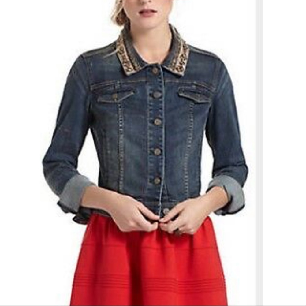 HOLDING HORSES Anthropologie Beaded Jean jacket